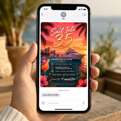 35th Birthday Yacht Party Invitation — print-ready 35th birthday party design from VoltBy