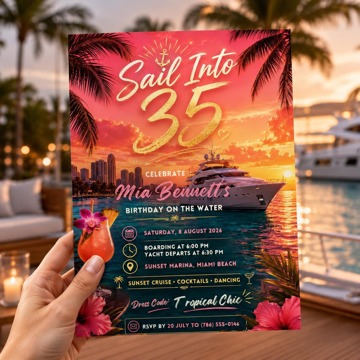 35th Birthday Yacht Party Invitation — digital invitation, instant download
