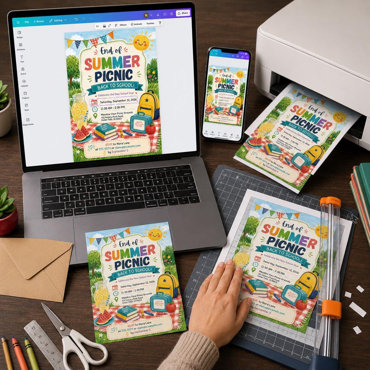 Back to School Picnic Invitation – End of Summer Outdoor Party – Watercolor School Year Celebration
