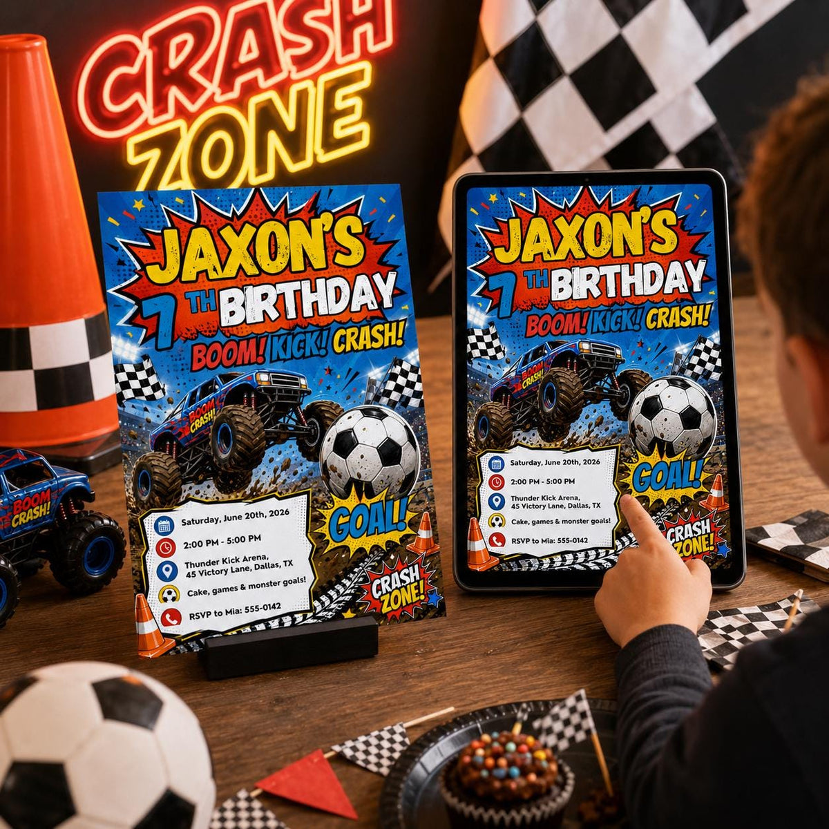 Monster Truck Soccer Birthday Invitation Boy – Comic Book Party