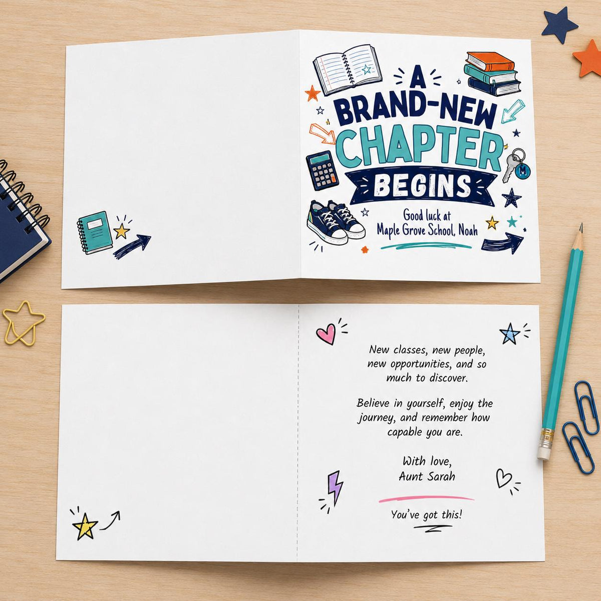 New School Good Luck Greeting Card for Student – Back to School Folded Card