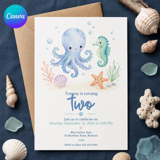 Under the Sea 2nd Birthday Invitation – Two the Sea Octopus Party