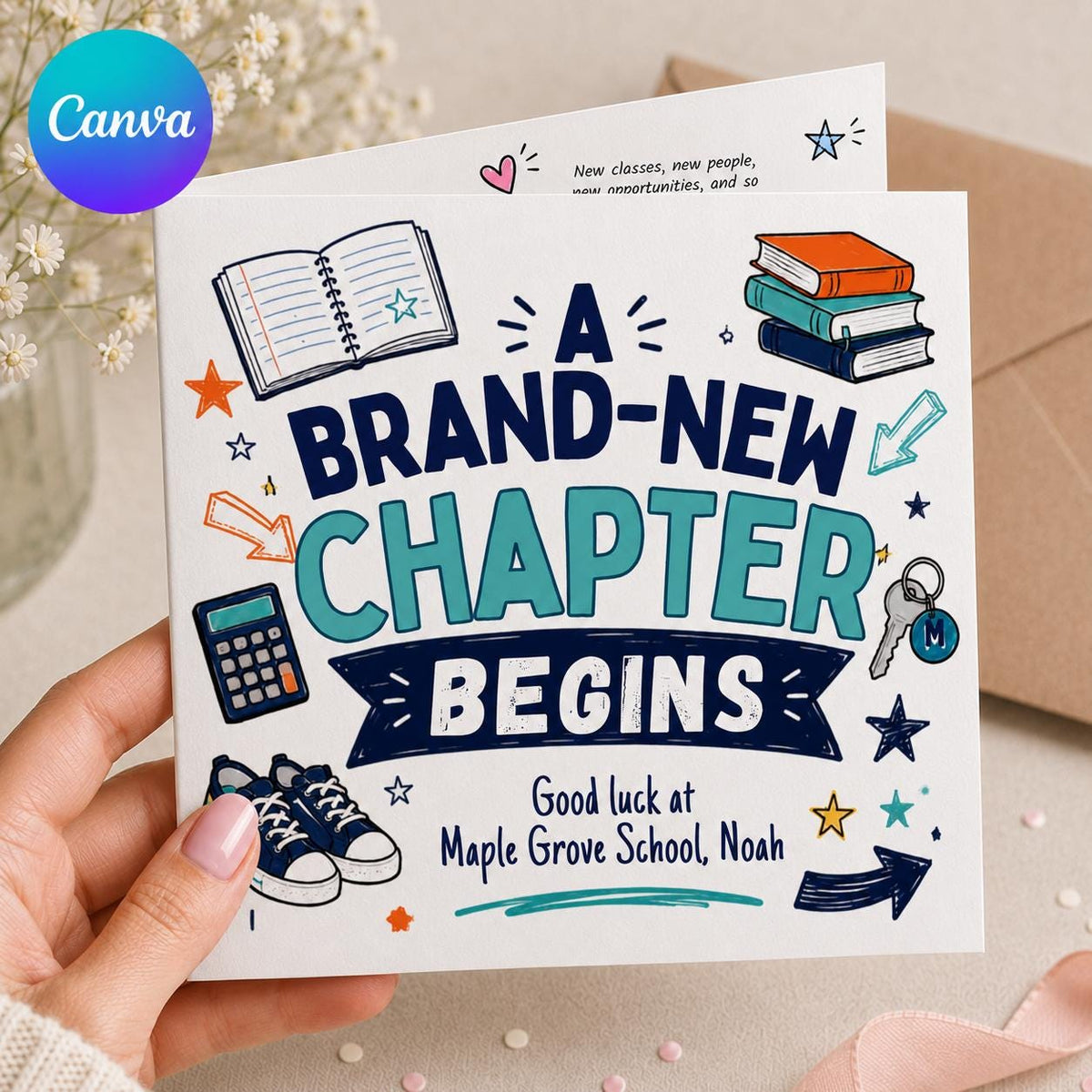New School Good Luck Greeting Card for Student – Back to School Folded Card