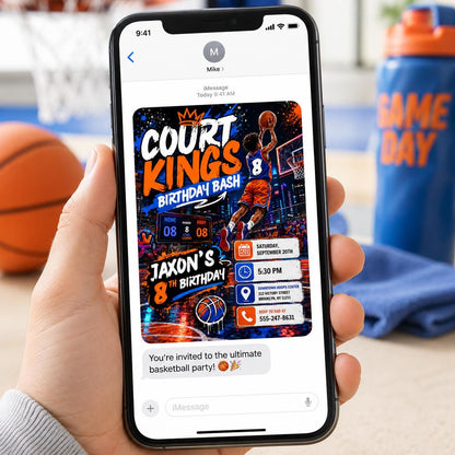 Basketball 8th Birthday Invitation – Court Kings Sports Party Invite (Digital invite)