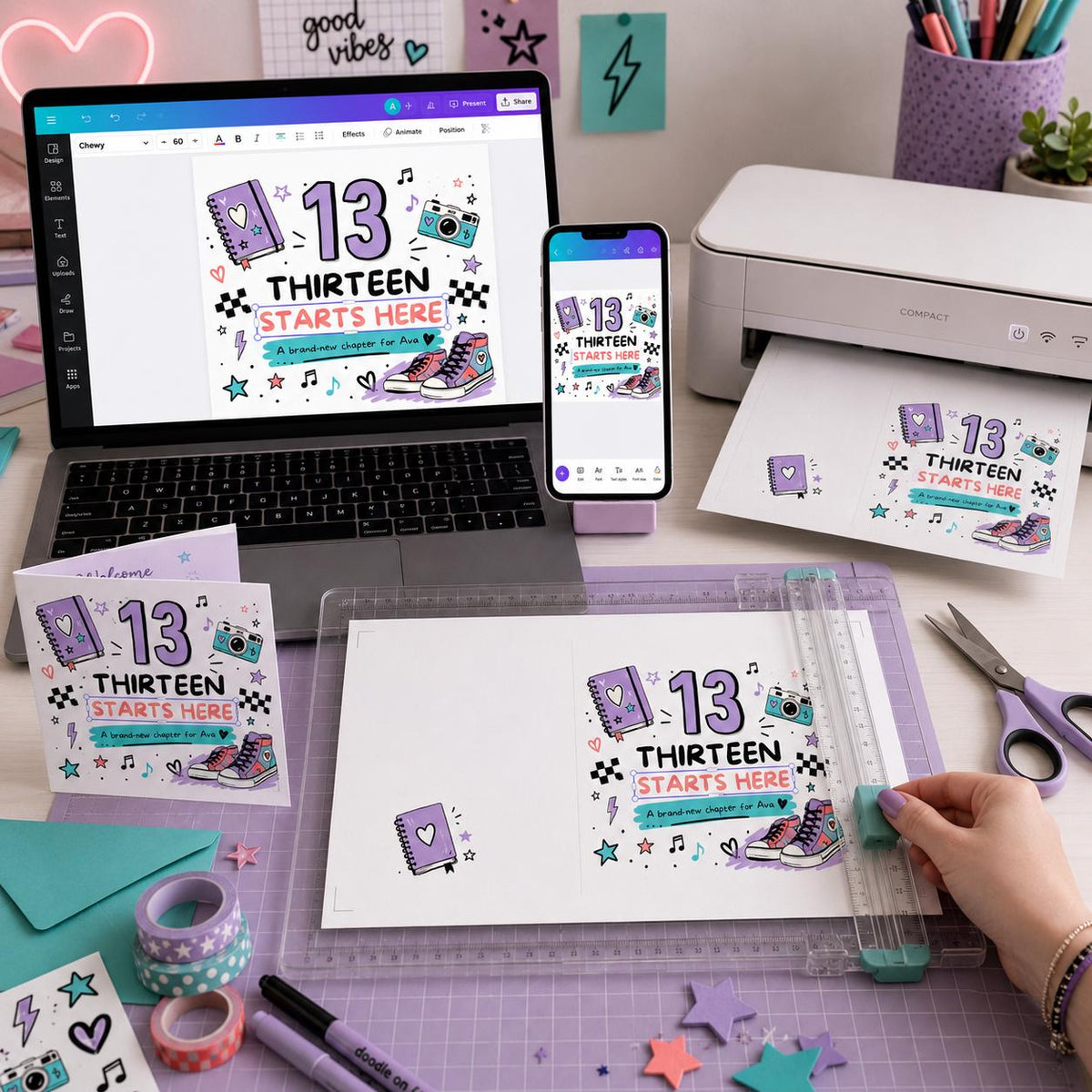 13th Birthday Greeting Card for Teen Girl – Thirteen Starts Here Printable