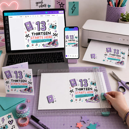13th Birthday Greeting Card for Teen Girl – Thirteen Starts Here Printable