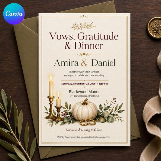 Fall Wedding Invitation – Thanksgiving Pumpkin Wedding Dinner – Elegant Autumn