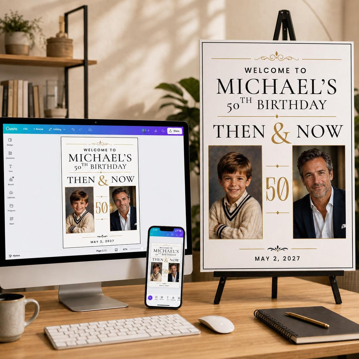 50th Birthday Welcome Sign with Photos — print-ready 50th birthday party design from VoltBy
