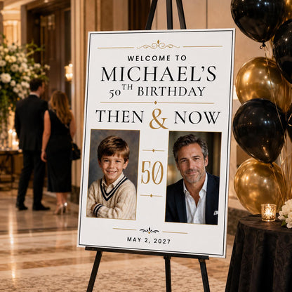 50th Birthday Welcome Sign with Photos — digital welcome sign, instant download