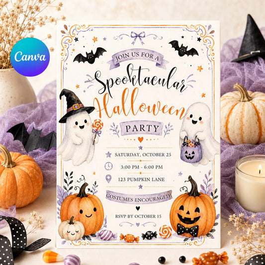 Ghost Spooktacular Halloween Party Invitation — editable Canva template