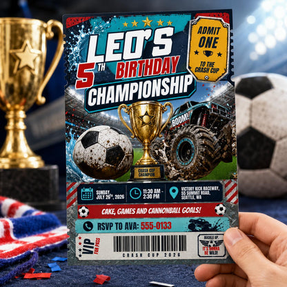 Monster Truck Soccer Ticket Birthday Invitation | Championship Party | 5th Birthday Editable Printable Digital Download