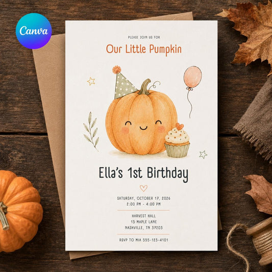 Little Pumpkin First Birthday Invitation – Fall Autumn Birthday Party