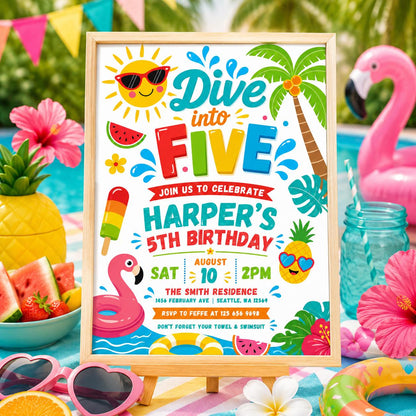 5th Dive into Five Pool Party Invitation — digital invitation, instant download
