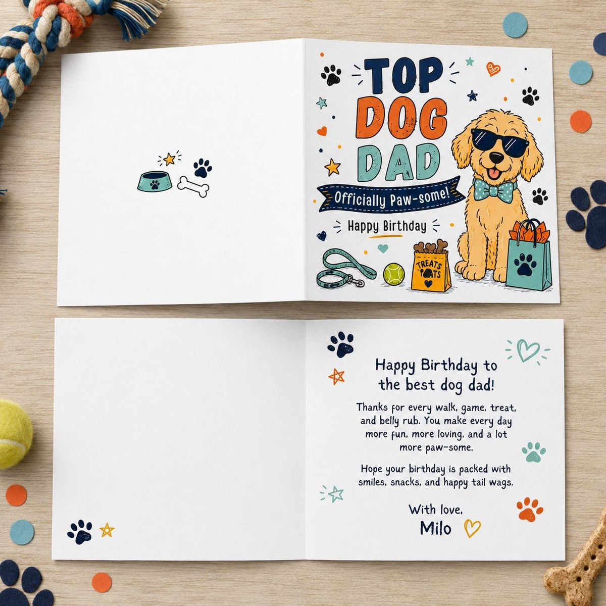 Dog Dad Birthday Greeting Card from the Dog – Funny Paw-some Folded Card