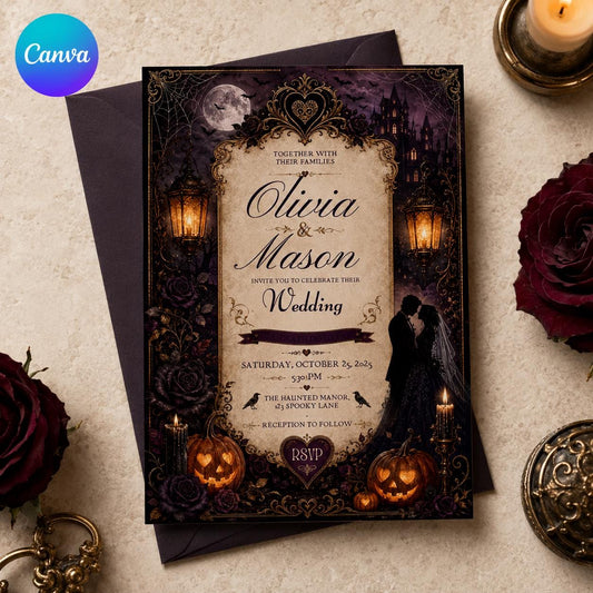 Gothic Halloween Wedding Invitation – Till Death Do Us Part Haunted Manor