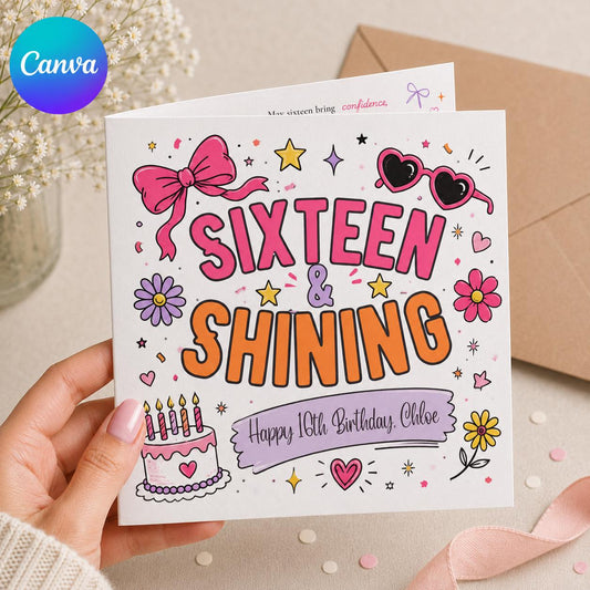 Sweet 16 Greeting Card for Girl – Personalized Sixteen and Shining Birthday Card