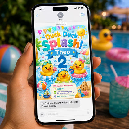 Duck 2nd Birthday Invitation – Ducky Splash Pool Party Invite for Boy or Girl