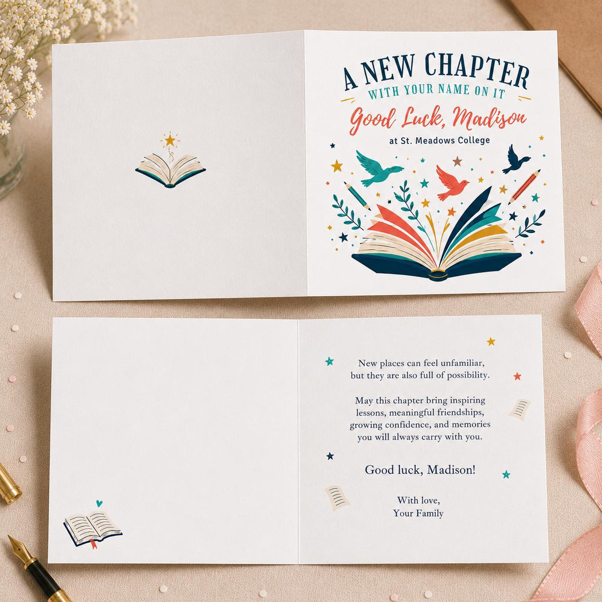College Good Luck Greeting Card for Student – New Chapter Folded Card