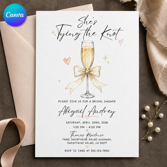 Elegant Modern Tying the Knot Bridal Shower Invitation — editable Canva template