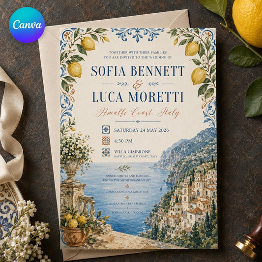 Amalfi Coast Wedding Invitation – Italian Lemon Destination Wedding