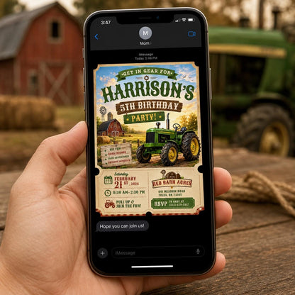 Tractor 5th Birthday Invitation – Rustic Farm and Barnyard Party Invite for Boys