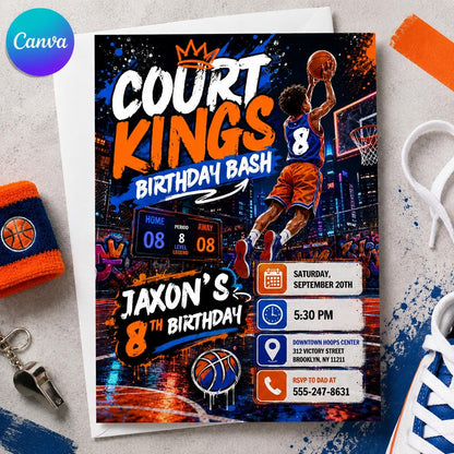 Basketball 8th Birthday Invitation – Court Kings Sports Party Invite (Digital invite)