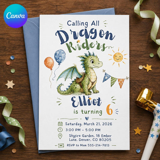 Dragon Birthday Invitation Boy – Dragon Rider 6th Birthday Party Invite