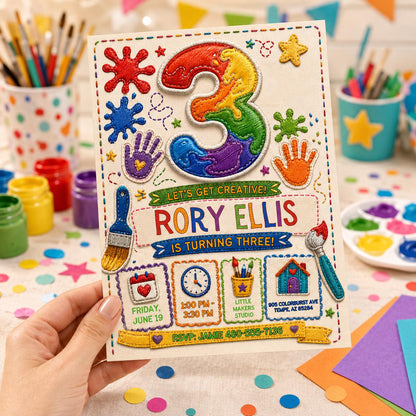 Art Party Birthday Invitation – Paint Party Invite – Kids Craft 3rd Birthday Printable