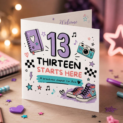 13th Birthday Greeting Card for Teen Girl – Thirteen Starts Here Printable