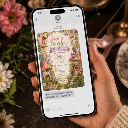Fairy Garden Birthday Invitation – Enchanted Woodland Girl 6th Birthday Party Invite