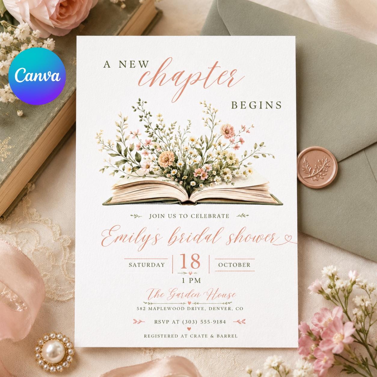 A New Chapter Begins Baby Shower Invitation, Storybook Baby Shower Invite, Gender Neutral, Bridal Shower Invitation, Editable Canva Template __etsy:8080514583
