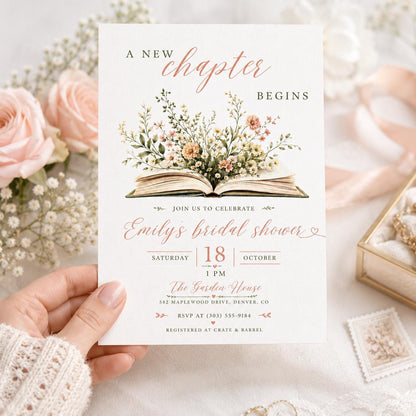 A New Chapter Begins Baby Shower Invitation, Storybook Baby Shower Invite, Gender Neutral, Bridal Shower Invitation, Editable Canva Template __etsy:8080511303