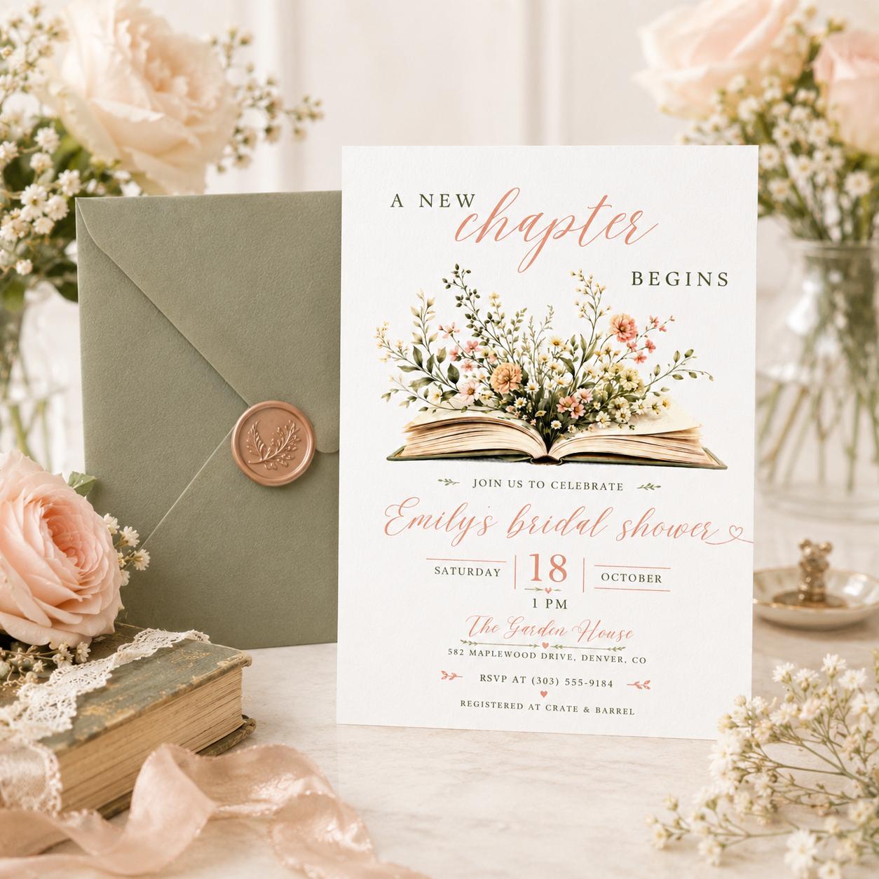 A New Chapter Begins Baby Shower Invitation, Storybook Baby Shower Invite, Gender Neutral, Bridal Shower Invitation, Editable Canva Template __etsy:8080511645