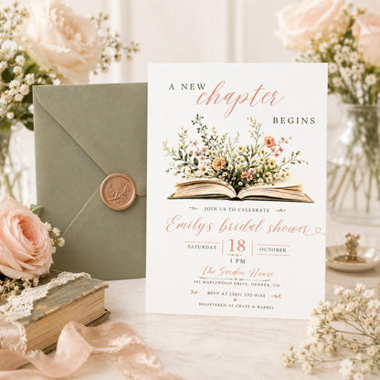 A New Chapter Begins Baby Shower Invitation, Storybook Baby Shower Invite, Gender Neutral, Bridal Shower Invitation, Editable Canva Template __etsy:8080511645