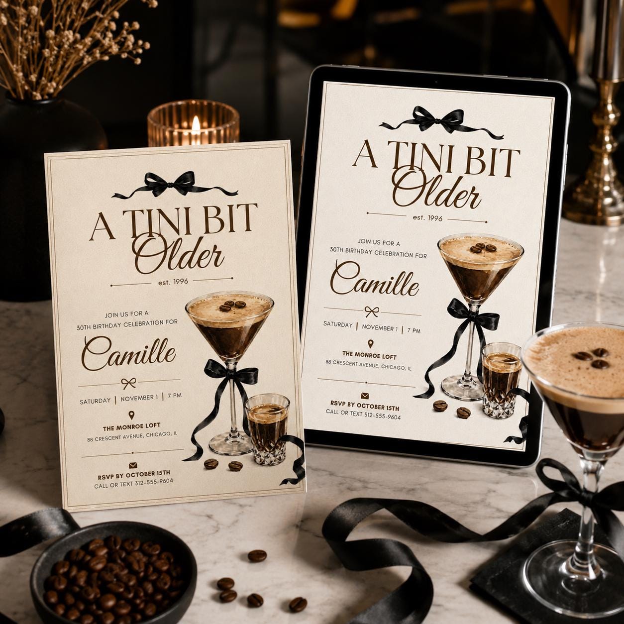 A Tini Bit Older Editable Invitation, Martini Birthday Party, Adult Milestone Birthday, Espresso Martini, Coffee Cafe Birthday Theme HAZEL __etsy:8086464251