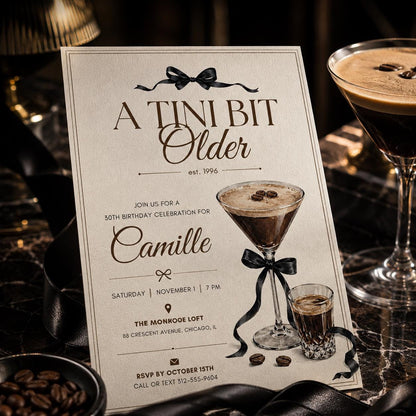 A Tini Bit Older Editable Invitation, Martini Birthday Party, Adult Milestone Birthday, Espresso Martini, Coffee Cafe Birthday Theme HAZEL __etsy:8038550830