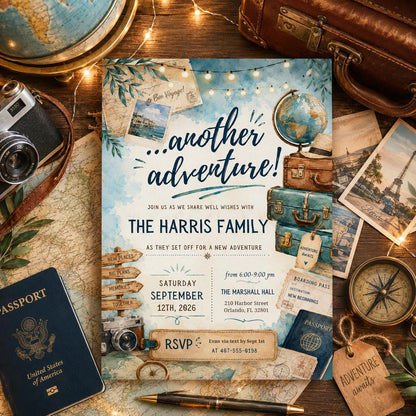 Adventure Awaits Family Invitation Template, Adventure Awaits Birthday Invitation, Adventure Invitation, Travel Birthday Invitation, Canva __etsy:8056882935