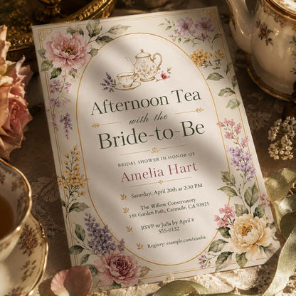 Afternoon Tea Birthday Invitation, Tea Party Birthday Invitation, Girl Par-tea Invite, Garden Tea Party Birthday Invite, Editable Canva __etsy:8063262356