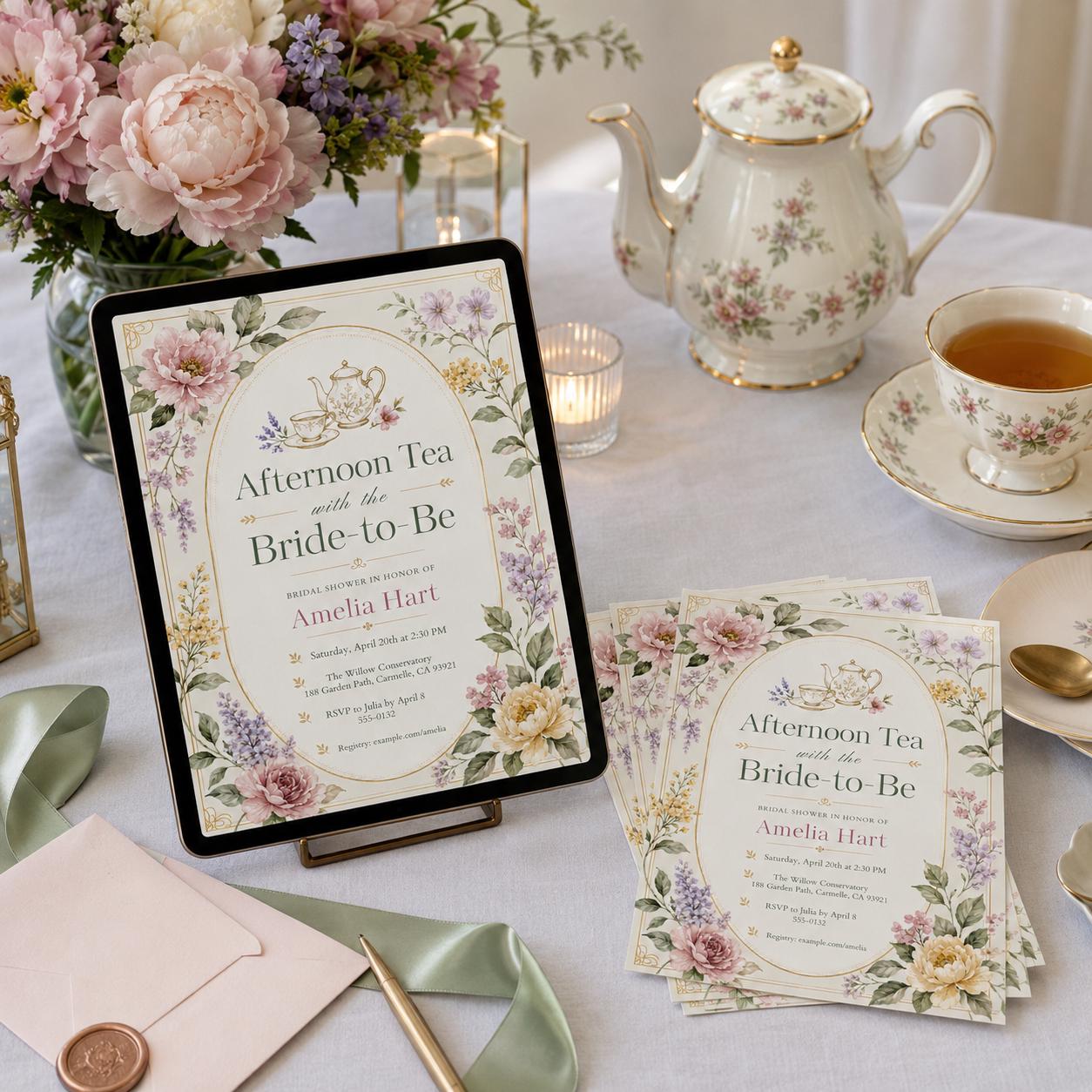 Afternoon Tea Birthday Invitation, Tea Party Birthday Invitation, Girl Par-tea Invite, Garden Tea Party Birthday Invite, Editable Canva __etsy:8063262362