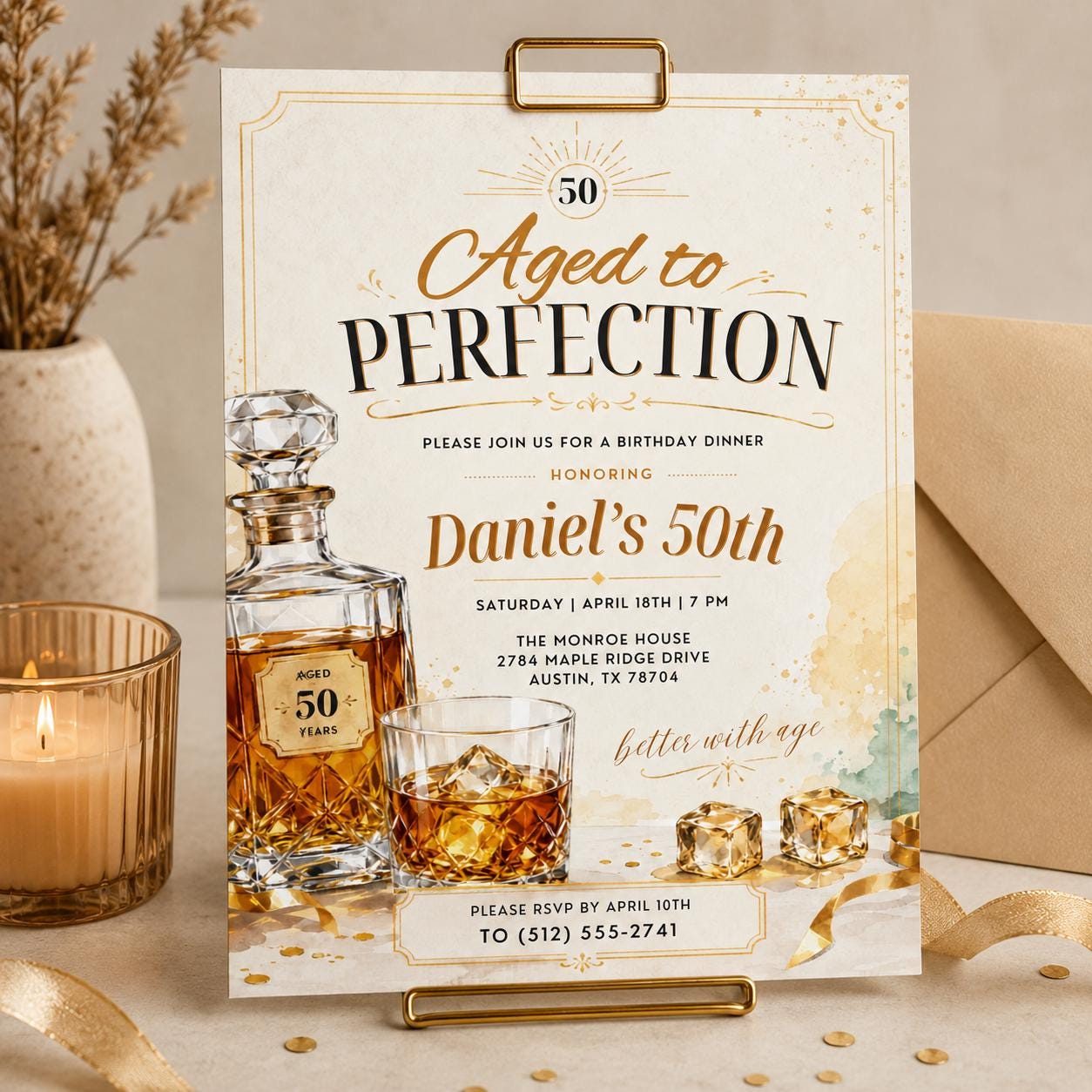 Aged to Perfection Birthday Invitation, Mens Birthday Invite, Whiskey Theme, 40th 50th 60th Birthday, Editable Adult Birthday Template Canva __etsy:8046244041