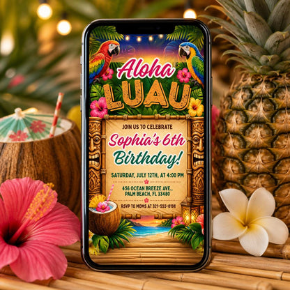 Aloha Luau Birthday Invitation, Tropical Birthday Invitation, Luau Birthday Invitation, Luau Invitation, Aloha Party Invite, Editable Canva __etsy:7983870492