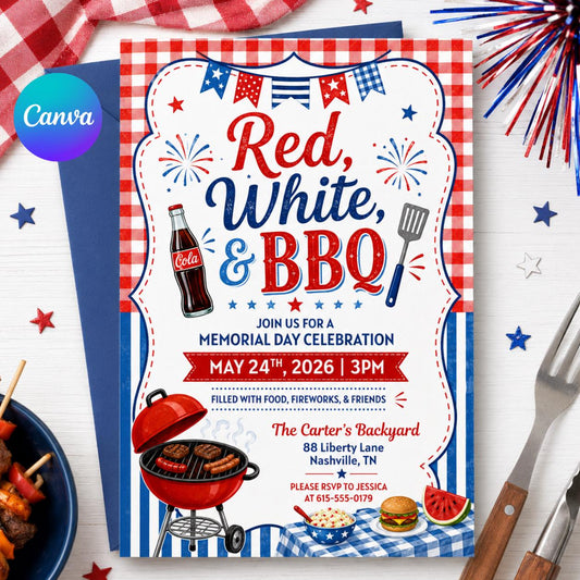 America 250th Anniversary Invitation Template, 4th of July Party Invitation, USA Patriotic Red White Blue BBQ Invite Editable Canva Invite __etsy:8008997208