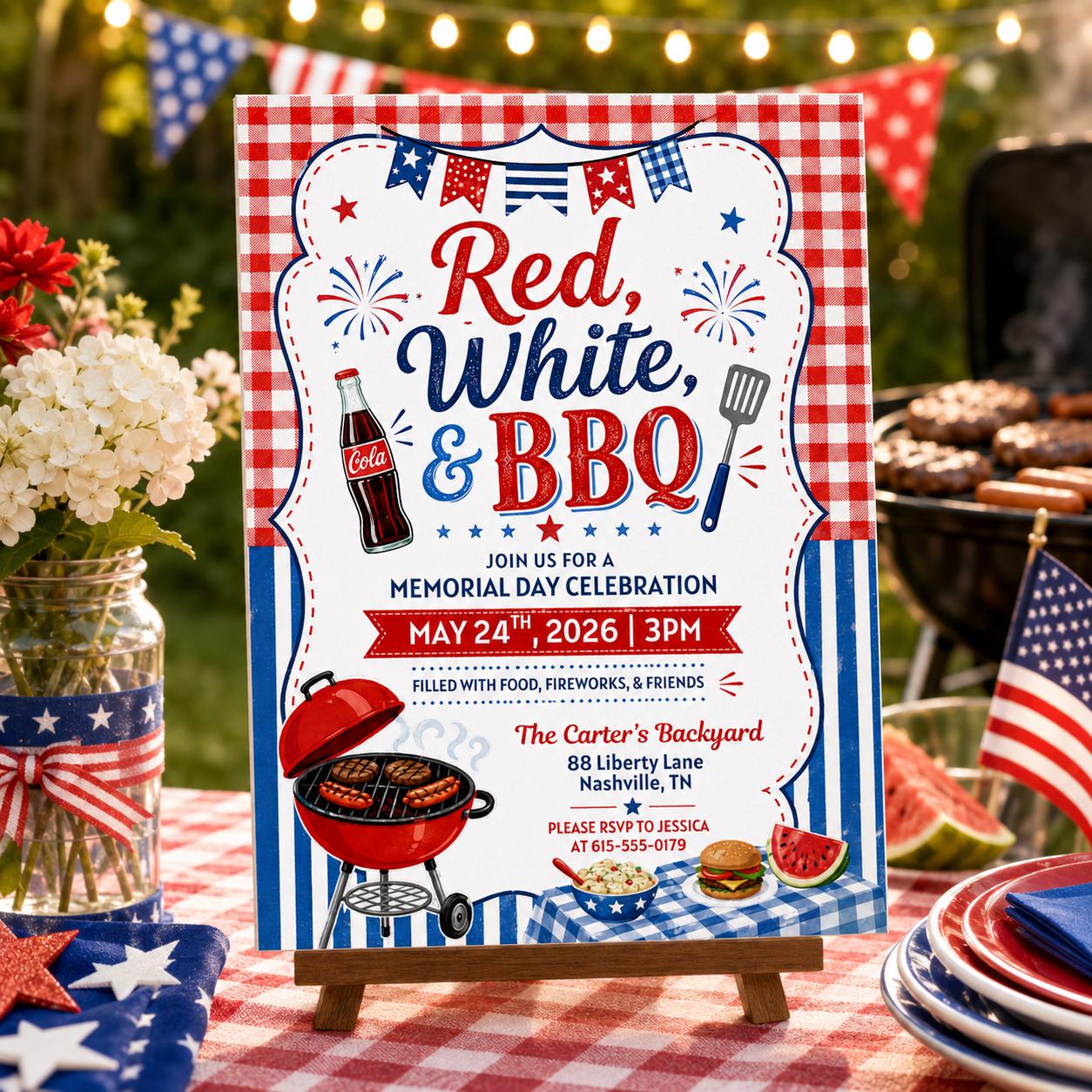 America 250th Anniversary Invitation Template, 4th of July Party Invitation, USA Patriotic Red White Blue BBQ Invite Editable Canva Invite __etsy:8056910187