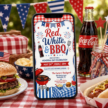 America 250th Anniversary Invitation Template, 4th of July Party Invitation, USA Patriotic Red White Blue BBQ Invite Editable Canva Invite __etsy:8056911165
