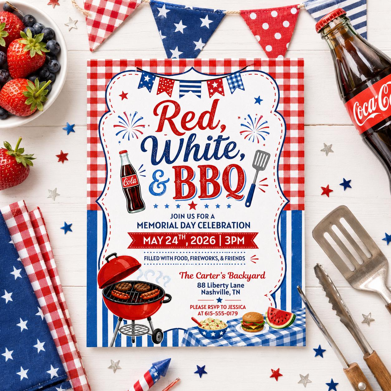 America 250th Anniversary Invitation Template, 4th of July Party Invitation, USA Patriotic Red White Blue BBQ Invite Editable Canva Invite __etsy:8056911383
