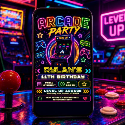 Arcade Party Invitation, Green Gamer Birthday Invitation, Level Up Birthday Invitation, Gamer Boy Template, Editable Canva Template __etsy:8095062615