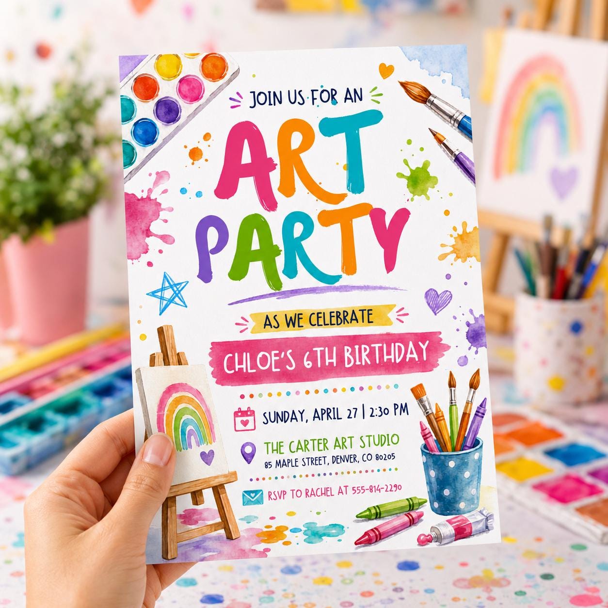 Art Party Birthday Invitation, Pottery painting workshop Invite ,Painting Party Invitation, Art Party Invitation, Dress for Mess Party __etsy:8010945838