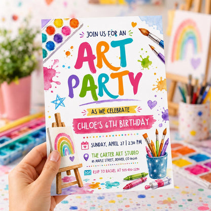 Art Party Birthday Invitation, Pottery painting workshop Invite ,Painting Party Invitation, Art Party Invitation, Dress for Mess Party __etsy:8010945838