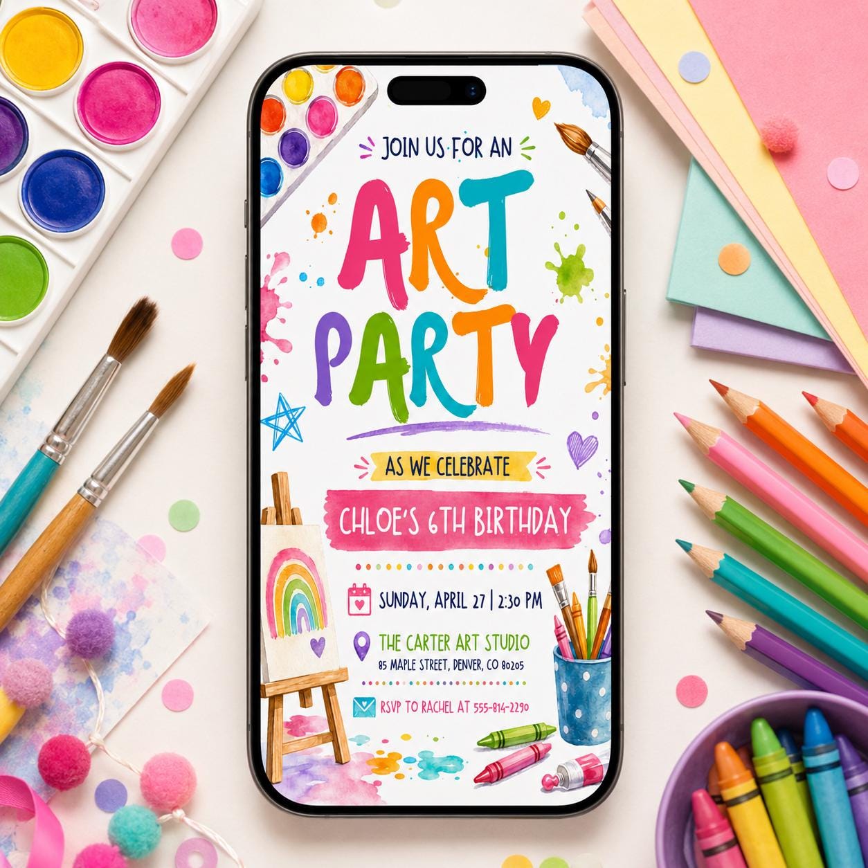 Art Party Birthday Invitation, Pottery painting workshop Invite ,Painting Party Invitation, Art Party Invitation, Dress for Mess Party __etsy:8058859483