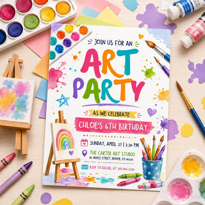 Art Party Birthday Invitation, Pottery painting workshop Invite ,Painting Party Invitation, Art Party Invitation, Dress for Mess Party __etsy:8010945844